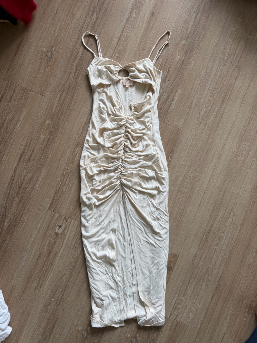 Camila Coelho Cream Ruched Midi Dress